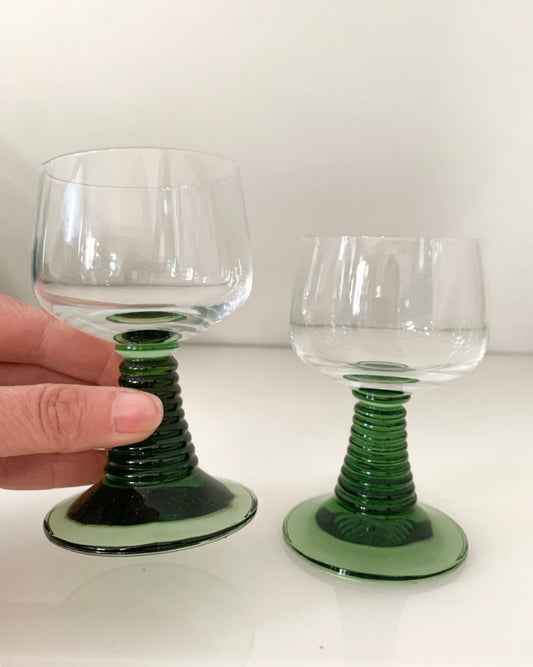 Pair of Scott Zwiesel "Rumer" Crystal Wine Glasses - Forest Green Stem