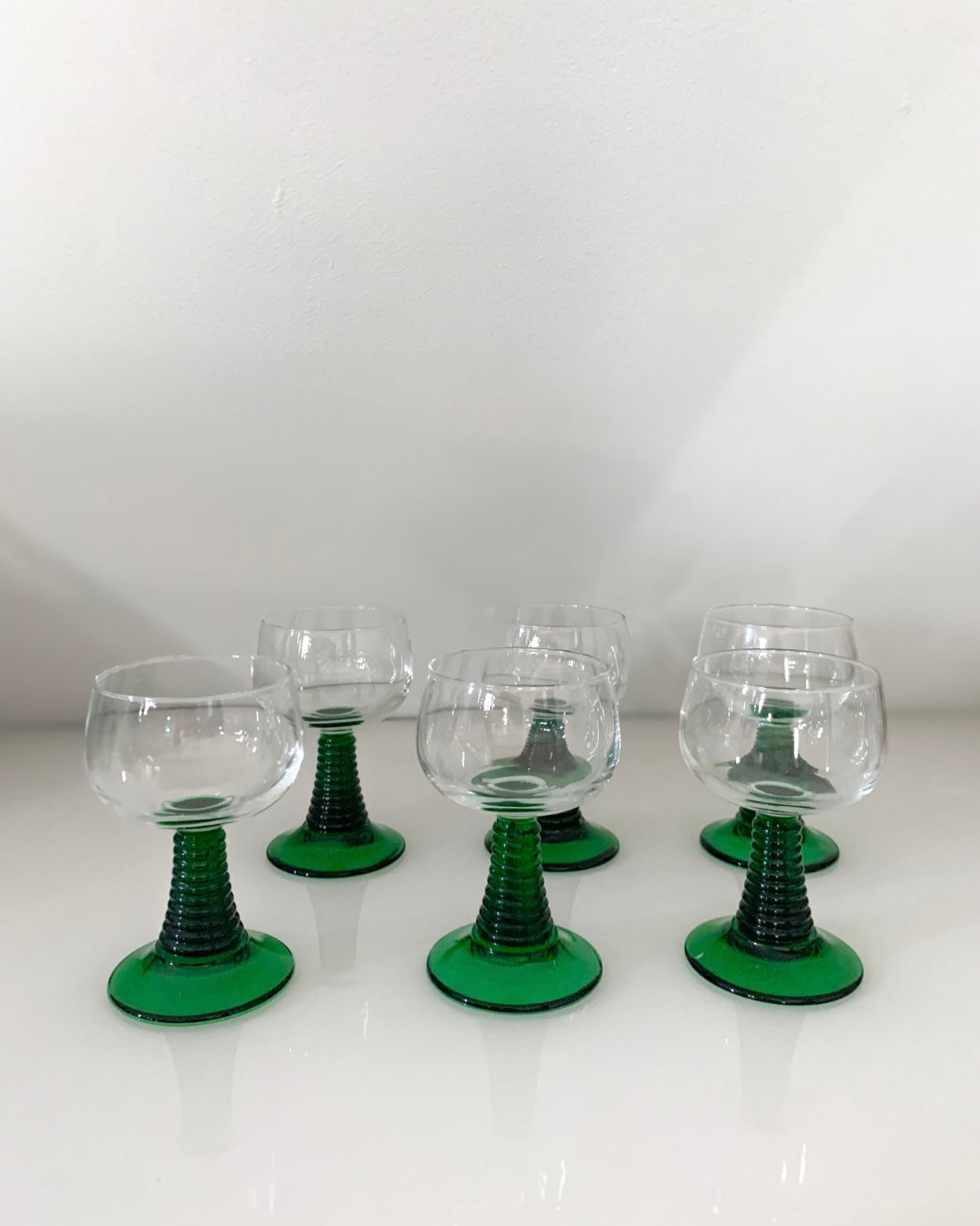 Set of 6 Vintage Luminarc Green Stem Glasses